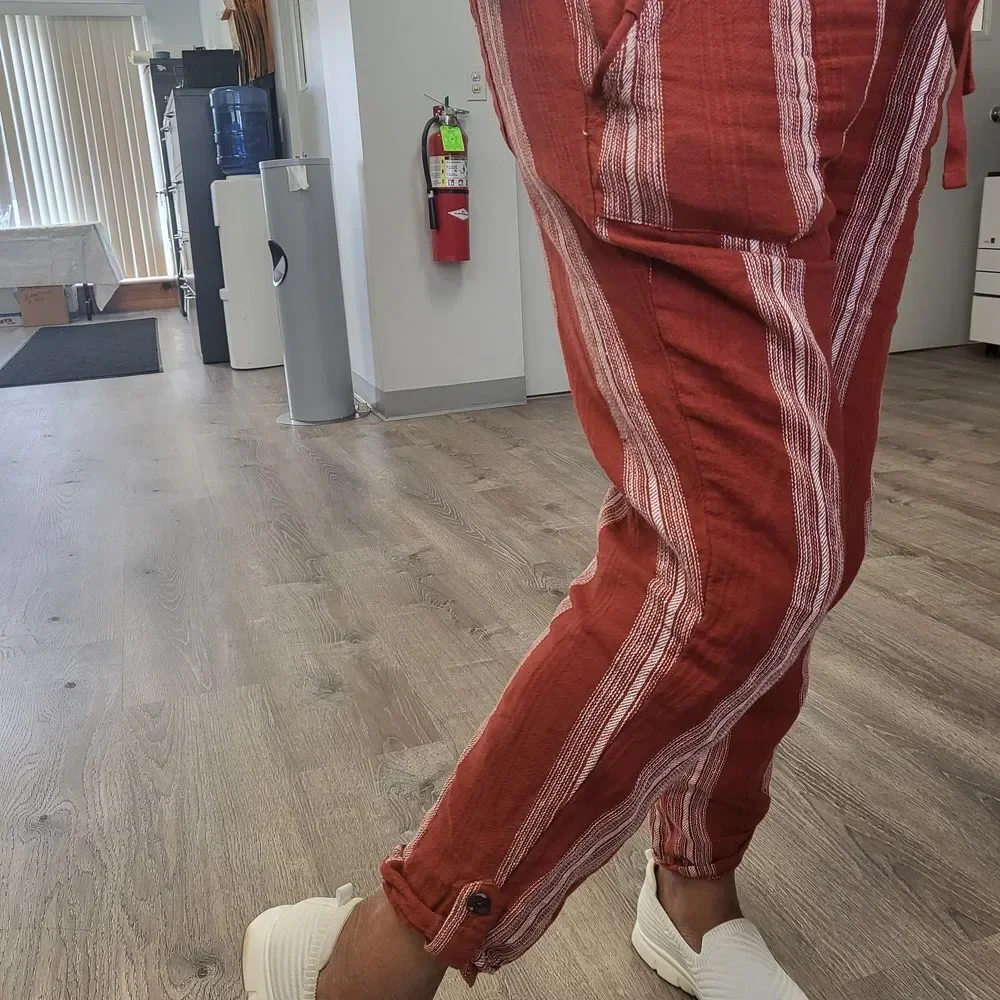 REWASH Striped Casual Pants - Rust and White - Picture 4 of 8